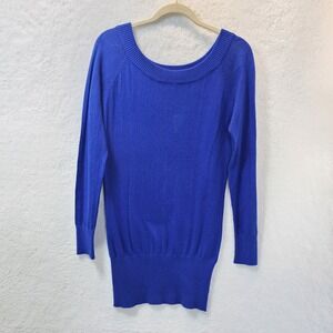 Long Cotton Cashmere Blend Tunic Sweater Womens Large Royal Blue Minimalist Twee